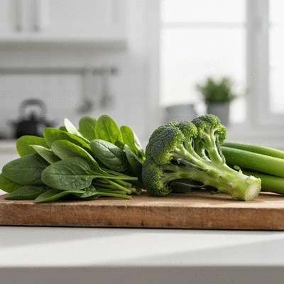 Assortiment de légumes verts frais sur une planche à découper en bois