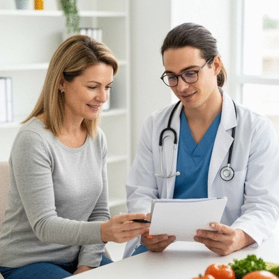 Patient et médecin nutritionniste discutant d'un plan de nutrition