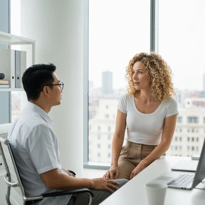 Woman consulting with a dietitian-nutritionist, discussing her diet plan