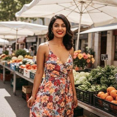 Happy woman enjoying a healthy meal outside