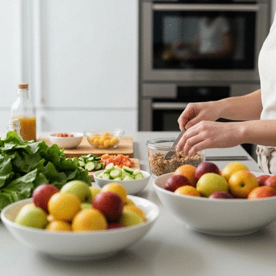 Personne préparant des collations saines dans une cuisine lumineuse