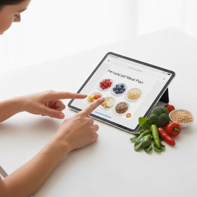 Personne travaillant sur un plan alimentaire personnalisé avec des aliments sains