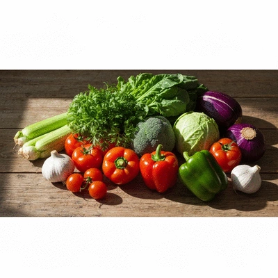 Assortiment de légumes frais et colorés sur une table en bois, symbolisant une alimentation saine pour le diabète