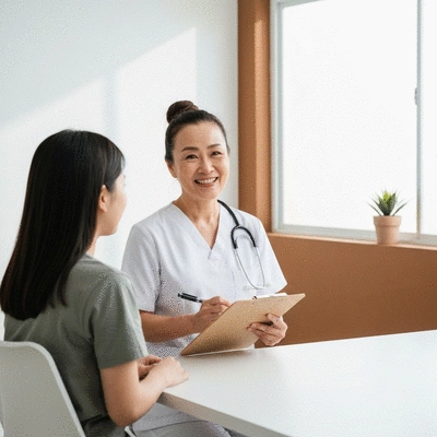 Dietitian and patient in a consultation, discussing a personalized meal plan, professional, clean environment, no text, no words, no typography