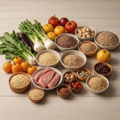 Assortiment d'aliments sains et équilibrés pour la gestion du diabète