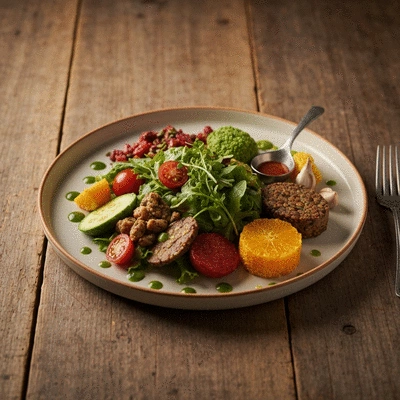 Plat de repas sain et coloré, avec des ingrédients frais et locaux, présenté de manière appétissante sur une table en bois